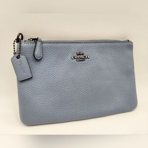 Coach Blue Leather Wristlet W/ Gunmetal Hardware